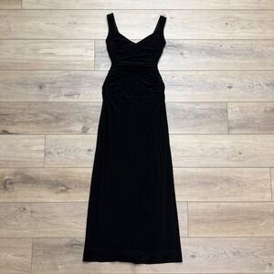 Laundry by Shelli Segal Black Ruched Maxi Dress V-Neck Formal Gown Stretch Sz 2